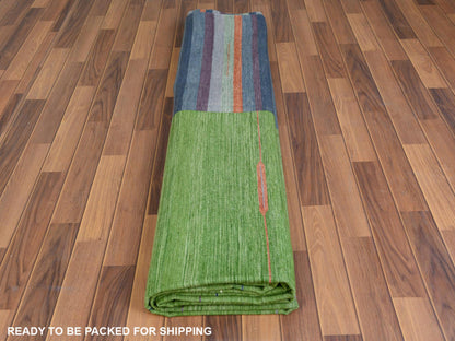 Kilim Flat-Weave hand-knotted wool rug in Green, 10'4" x 14'2" — SKU O060097 (view 5)
