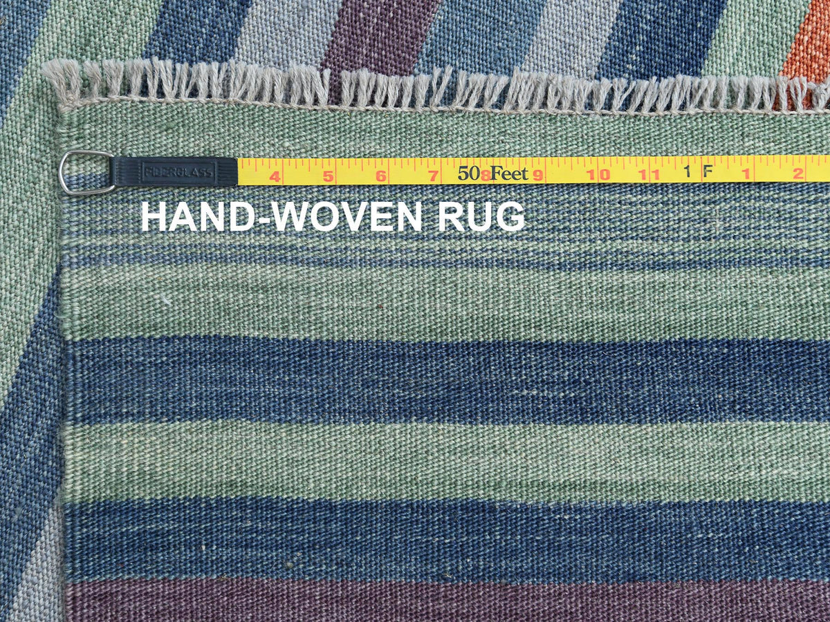 Kilim Flat-Weave hand-knotted wool rug in Green, 10'4" x 14'2" — SKU O060097 (view 6)