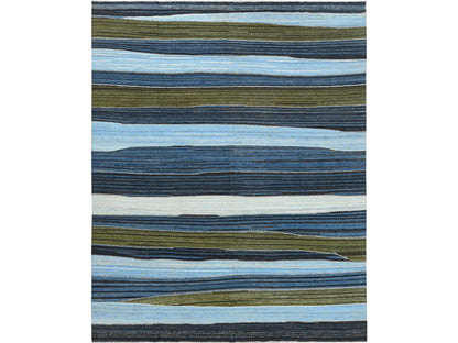 Blue 9'7" x 11'10" Flat Weave Hand woven Wool Rug - Sku: O060101