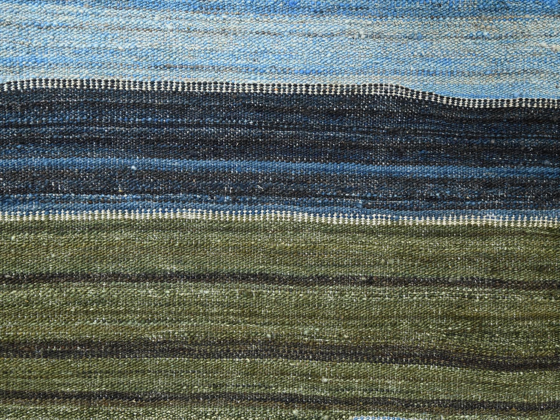 Kilim Flat-Weave hand-knotted wool rug in Blue, 9'7" x 11'10" — SKU O060101 (view 2)