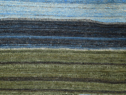 Kilim Flat-Weave hand-knotted wool rug in Blue, 9'7" x 11'10" — SKU O060101 (view 2)