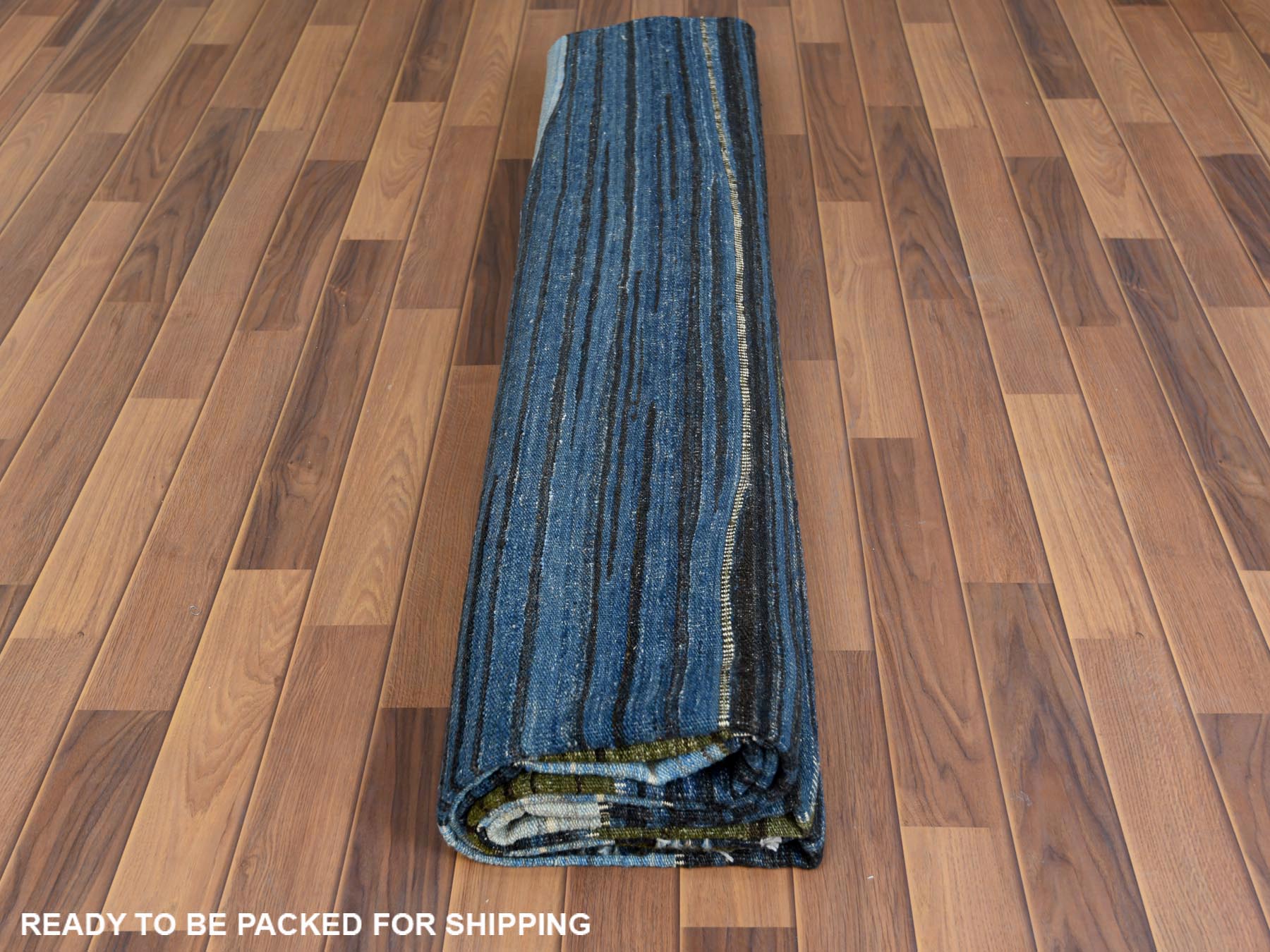 Kilim Flat-Weave hand-knotted wool rug in Blue, 9'7" x 11'10" — SKU O060101 (view 5)