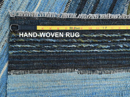Kilim Flat-Weave hand-knotted wool rug in Blue, 9'7" x 11'10" — SKU O060101 (view 6)