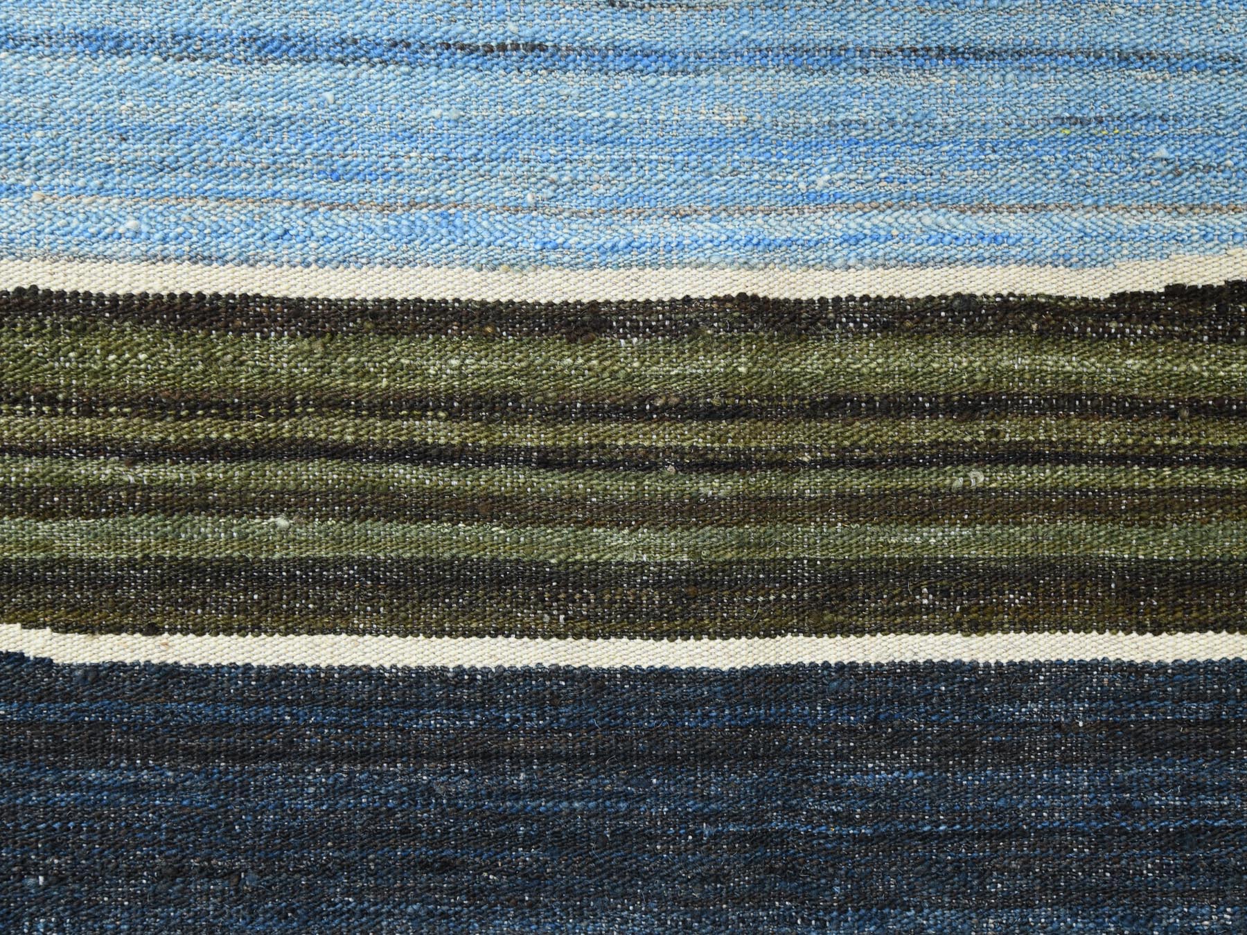 Kilim Flat-Weave hand-knotted wool rug in Blue, 6'3" x 8'9" — SKU O060104 (view 2)