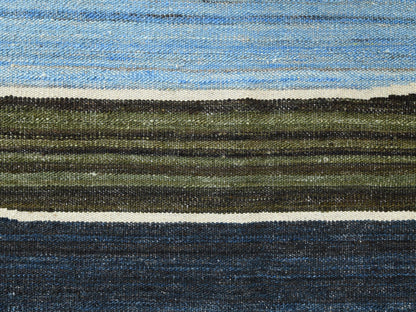 Kilim Flat-Weave hand-knotted wool rug in Blue, 6'3" x 8'9" — SKU O060104 (view 2)