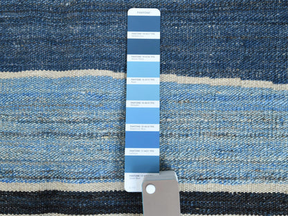 Kilim Flat-Weave hand-knotted wool rug in Blue, 6'3" x 8'9" — SKU O060104 (view 4)