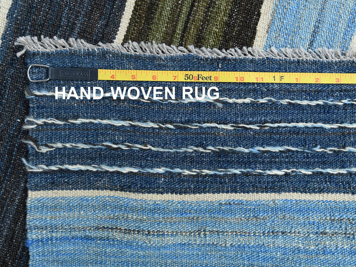 Kilim Flat-Weave hand-knotted wool rug in Blue, 6'3" x 8'9" — SKU O060104 (view 6)
