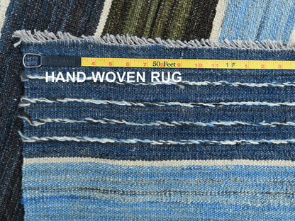 Kilim Flat-Weave hand-knotted wool rug in Blue, 6'3" x 8'9" — SKU O060104 (view 6)