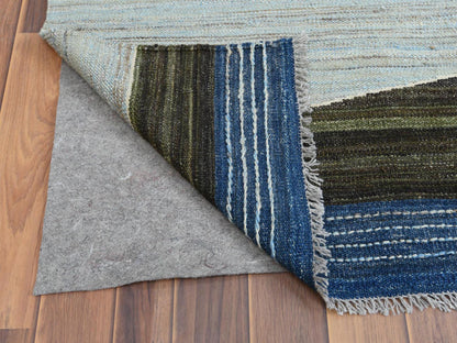 Kilim Flat-Weave hand-knotted wool rug in Blue, 12'5" x 15' — SKU O060105 (view 3)