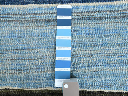 Blue 12'5" x 15'0" Flat Weave Hand woven Wool Rug - Sku: O060105
