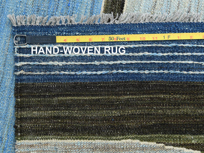 Kilim Flat-Weave hand-knotted wool rug in Blue, 12'5" x 15' — SKU O060105 (view 6)