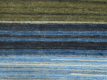Kilim Flat-Weave hand-knotted wool rug in Blue, 10'7" x 13'8" — SKU O060106 (view 2)