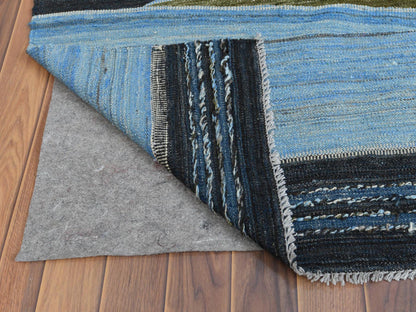 Kilim Flat-Weave hand-knotted wool rug in Blue, 10'7" x 13'8" — SKU O060106 (view 3)