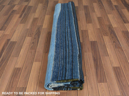 Kilim Flat-Weave hand-knotted wool rug in Blue, 10'7" x 13'8" — SKU O060106 (view 5)