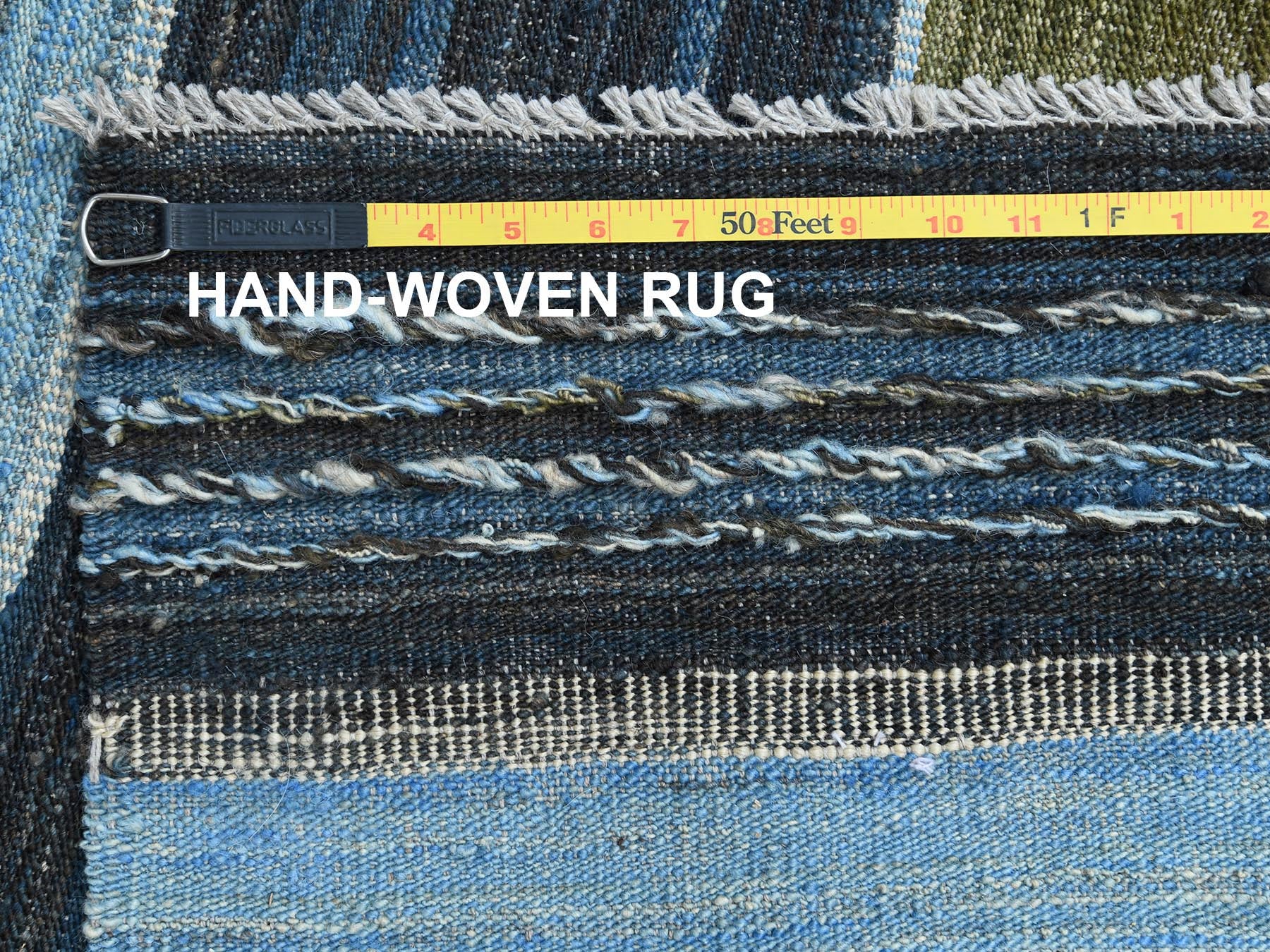 Kilim Flat-Weave hand-knotted wool rug in Blue, 10'7" x 13'8" — SKU O060106 (view 6)