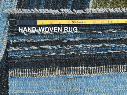 Kilim Flat-Weave hand-knotted wool rug in Blue, 10'7" x 13'8" — SKU O060106 (view 6)