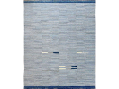 Blue 12'1" x 15'0" Flat Weave Hand woven Wool Rug - Sku: O060107