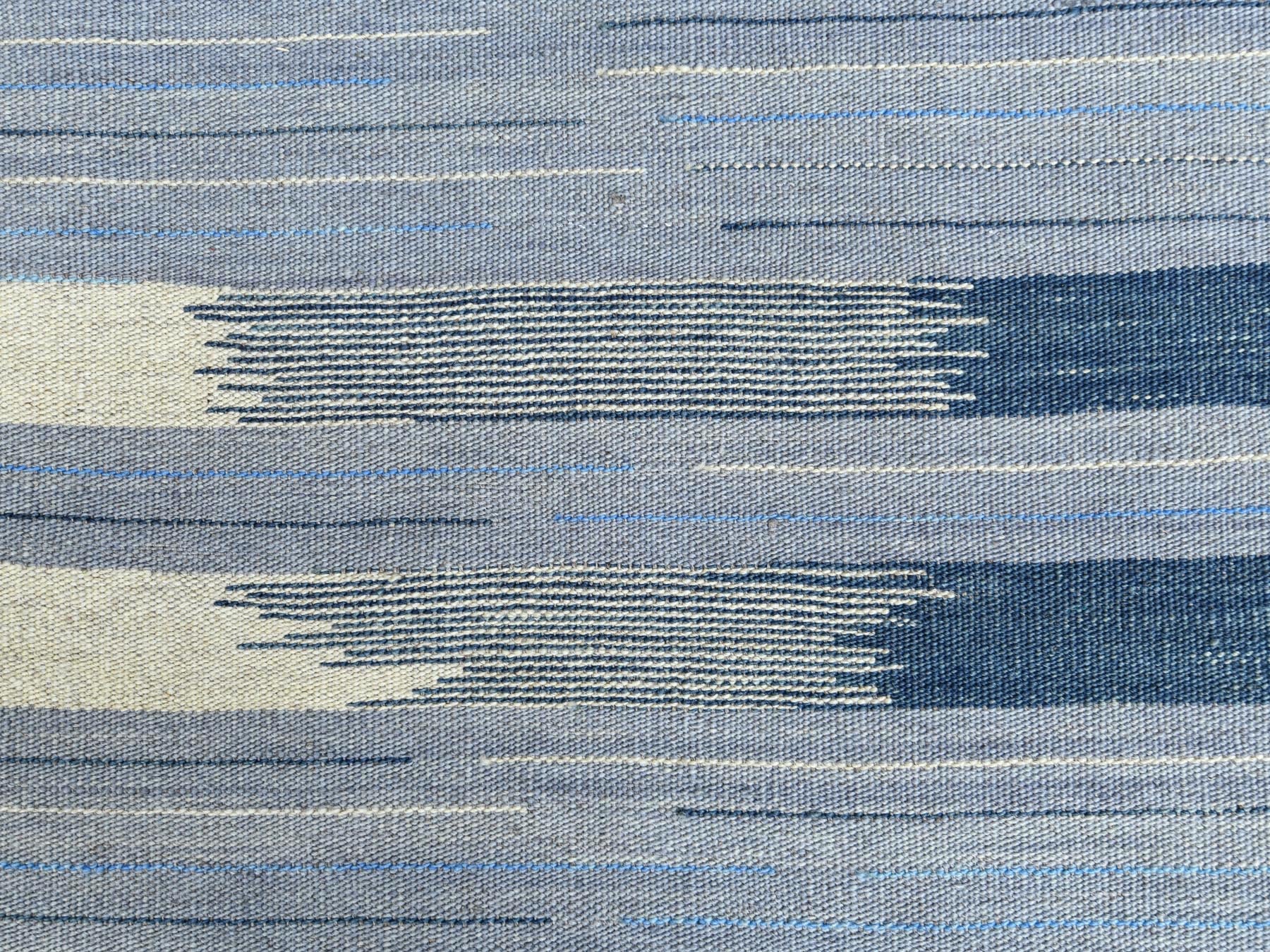 Kilim Flat-Weave hand-knotted wool rug in Blue, 12'1" x 15' — SKU O060107 (view 2)