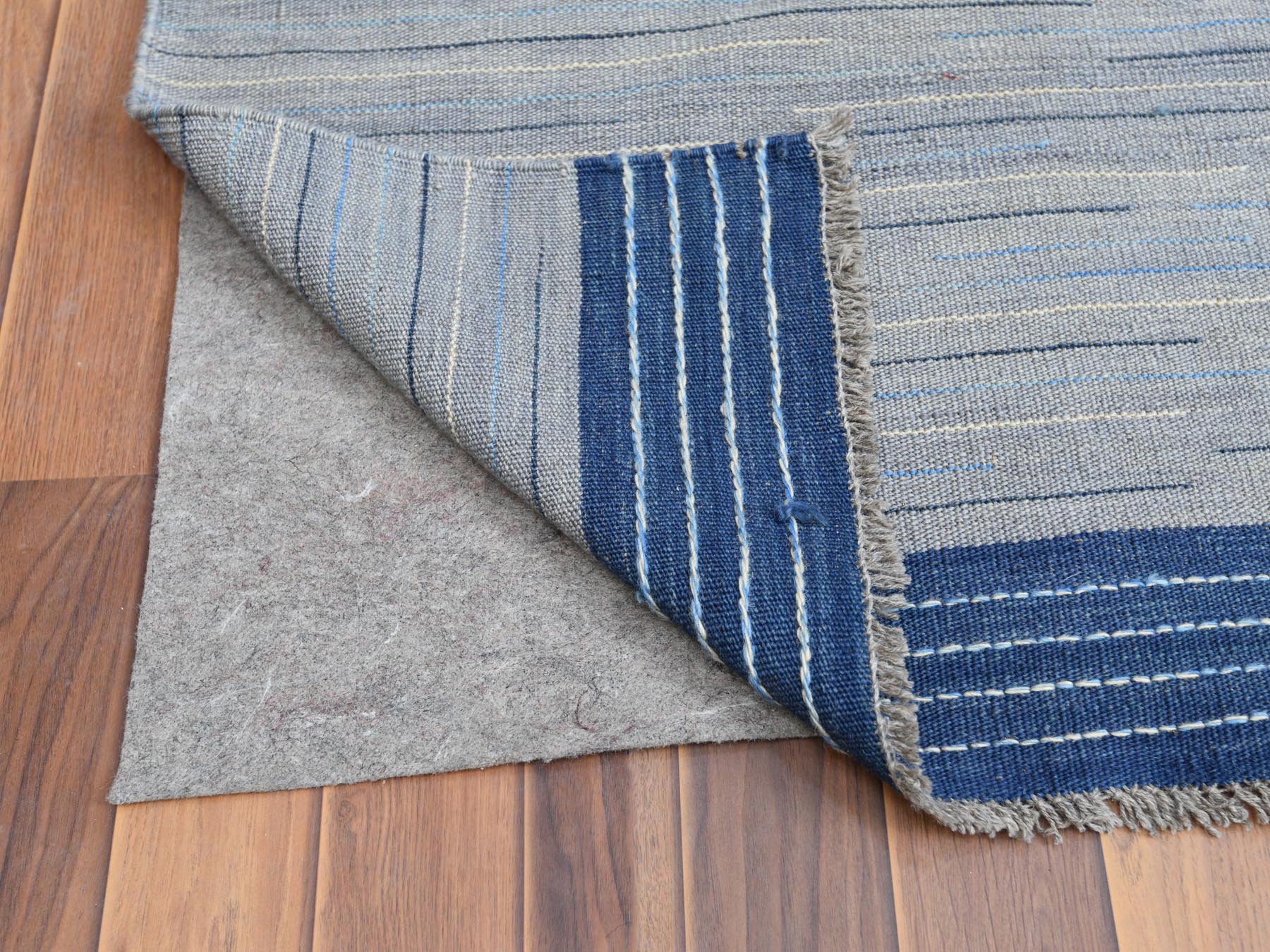Kilim Flat-Weave hand-knotted wool rug in Blue, 12'1" x 15' — SKU O060107 (view 3)