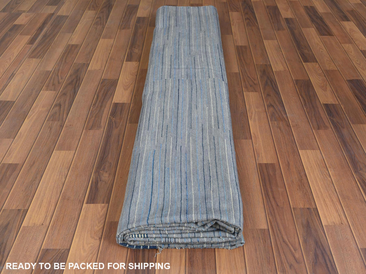 Kilim Flat-Weave hand-knotted wool rug in Blue, 12'1" x 15' — SKU O060107 (view 5)