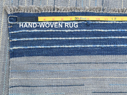 Kilim Flat-Weave hand-knotted wool rug in Blue, 12'1" x 15' — SKU O060107 (view 6)