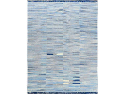 Kilim Flat-Weave hand-knotted wool rug in Blue, 10'5" x 13'10" — SKU O060108