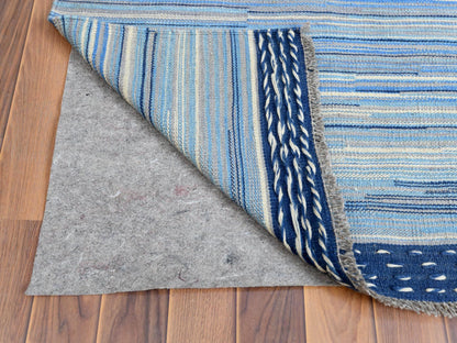 Kilim Flat-Weave hand-knotted wool rug in Blue, 10'5" x 13'10" — SKU O060108 (view 3)