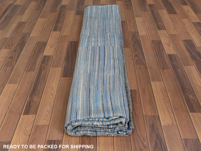 Kilim Flat-Weave hand-knotted wool rug in Blue, 10'5" x 13'10" — SKU O060108 (view 5)