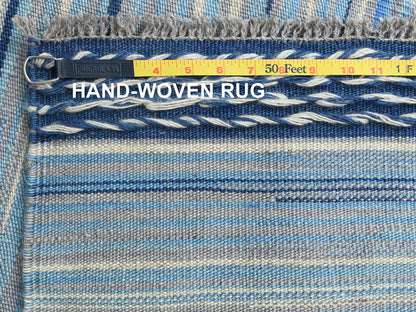 Kilim Flat-Weave hand-knotted wool rug in Blue, 10'5" x 13'10" — SKU O060108 (view 6)
