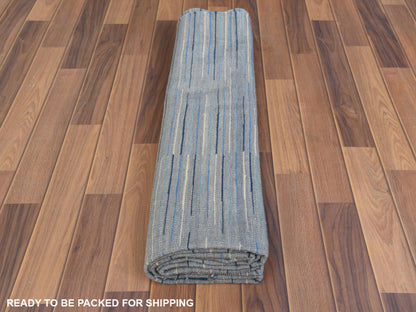 Kilim Flat-Weave hand-knotted wool rug in Blue, 6'1" x 9'1" — SKU O060109 (view 5)