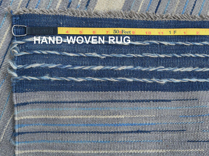 Kilim Flat-Weave hand-knotted wool rug in Blue, 6'1" x 9'1" — SKU O060109 (view 6)