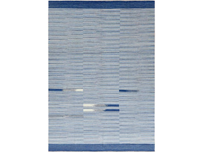 Kilim Flat-Weave hand-knotted wool rug in Blue, 6'4" x 9'1" — SKU O060110