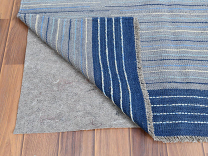 Kilim Flat-Weave hand-knotted wool rug in Blue, 6'4" x 9'1" — SKU O060110 (view 3)