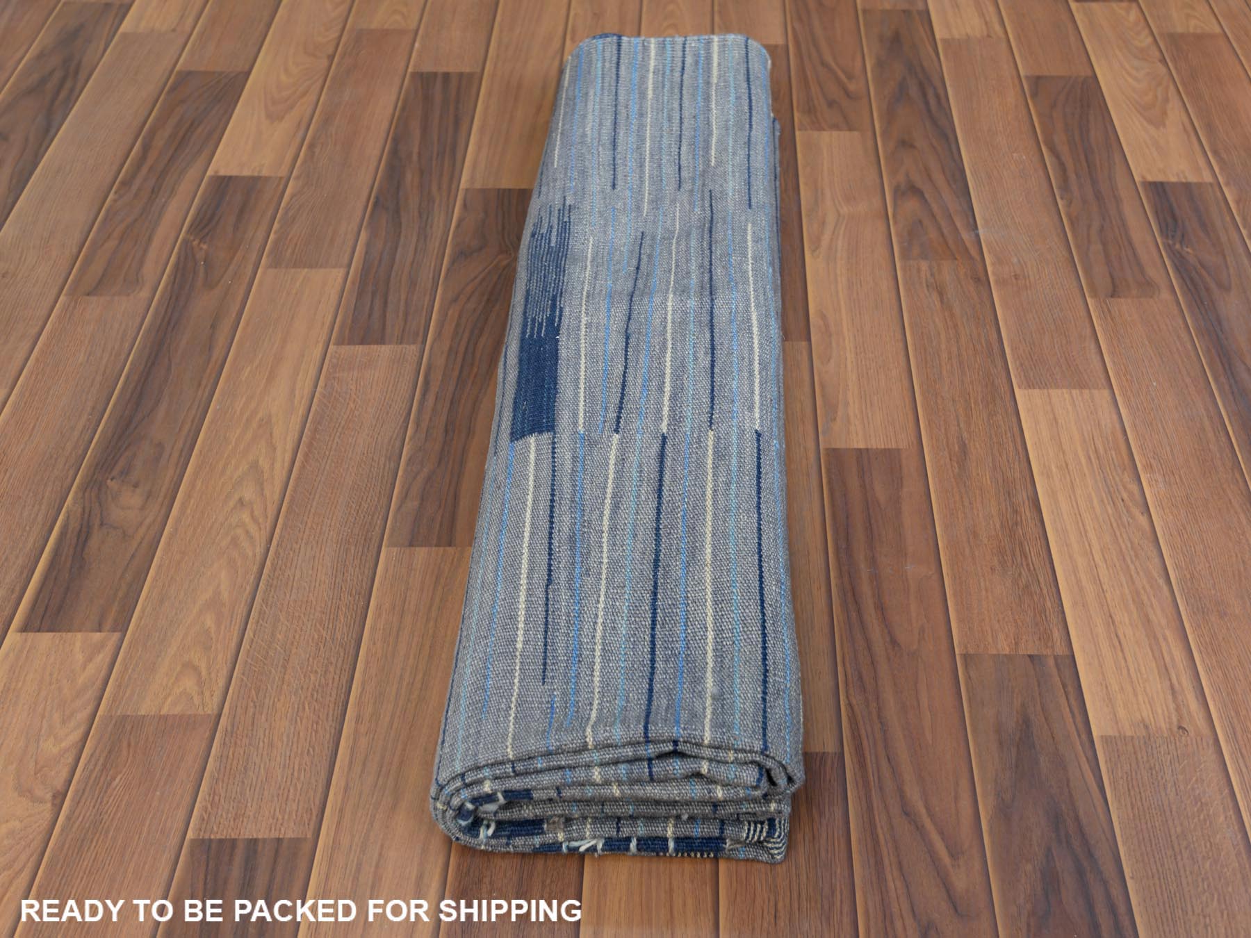 Kilim Flat-Weave hand-knotted wool rug in Blue, 6'4" x 9'1" — SKU O060110 (view 5)
