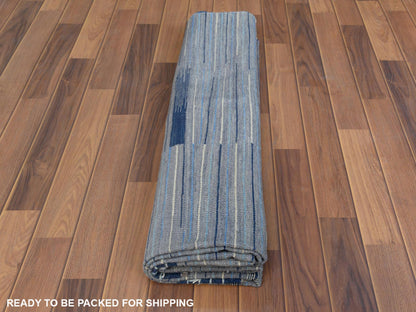 Kilim Flat-Weave hand-knotted wool rug in Blue, 6'4" x 9'1" — SKU O060110 (view 5)