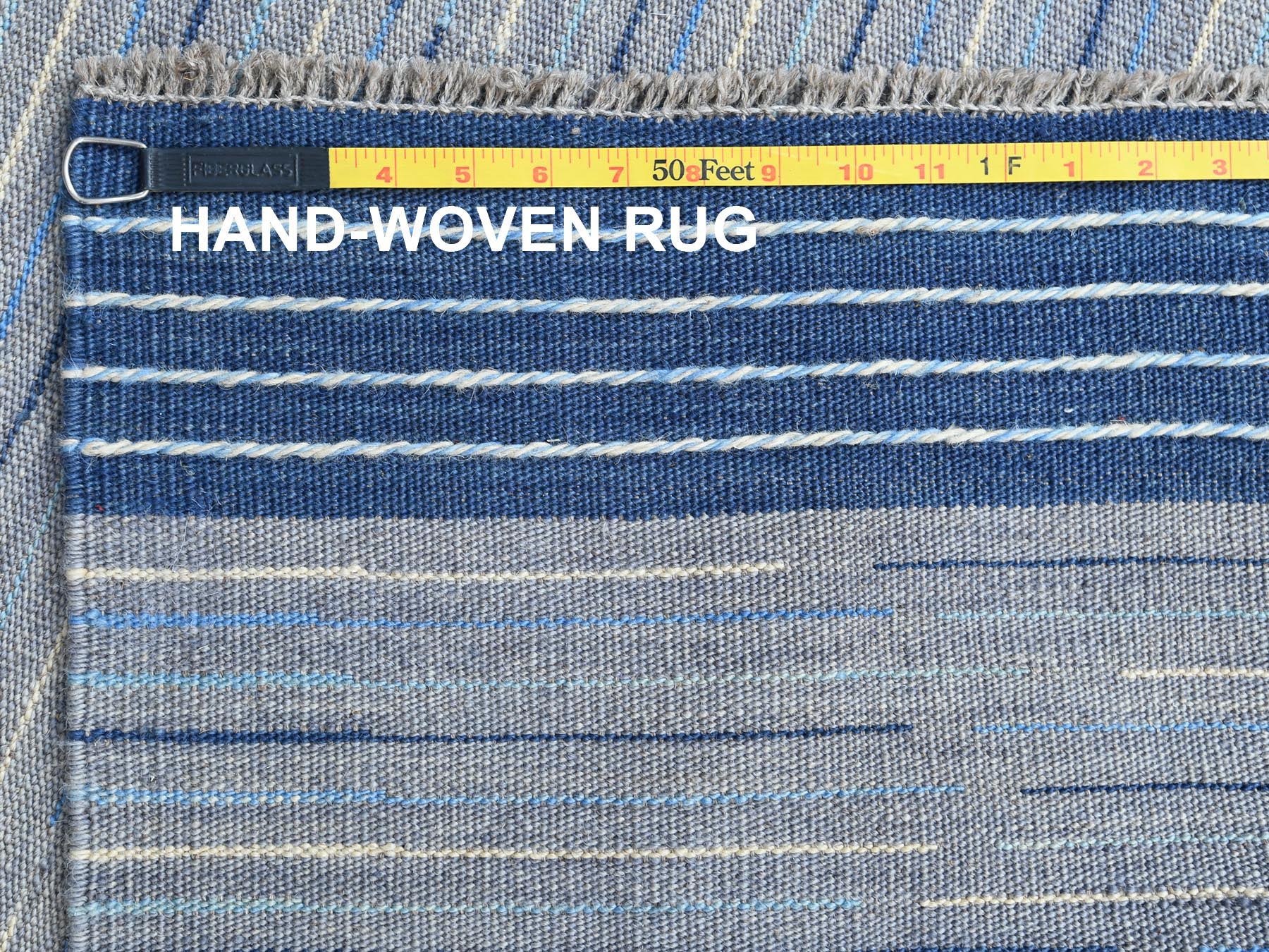 Kilim Flat-Weave hand-knotted wool rug in Blue, 6'4" x 9'1" — SKU O060110 (view 6)