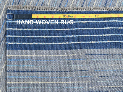 Kilim Flat-Weave hand-knotted wool rug in Blue, 6'4" x 9'1" — SKU O060110 (view 6)