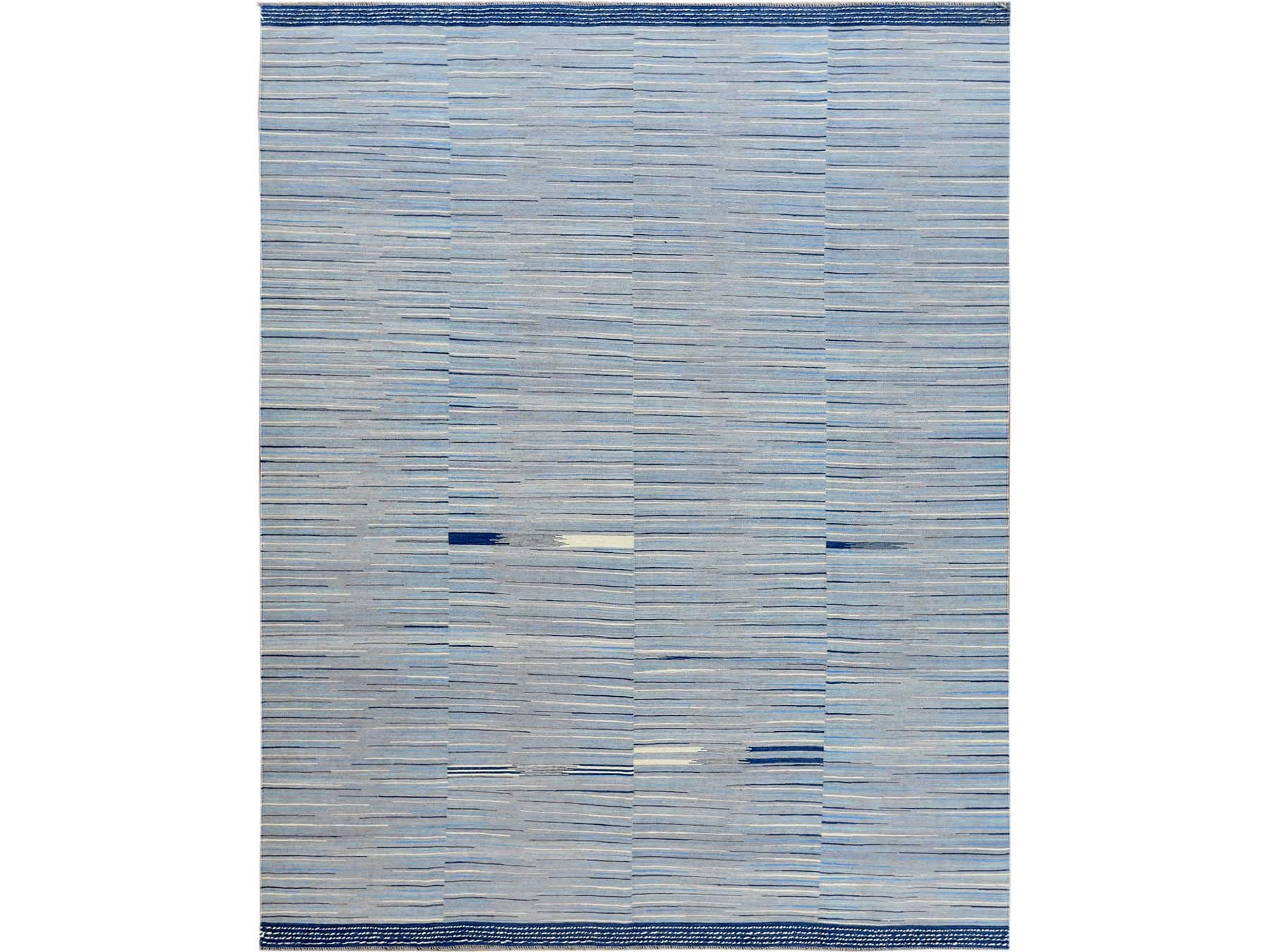 Kilim Flat-Weave hand-knotted wool rug in Blue, 9'6" x 12' — SKU O060113