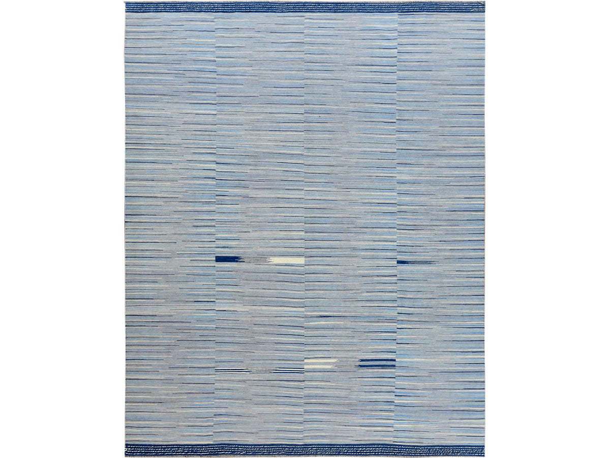 Kilim Flat-Weave hand-knotted wool rug in Blue, 9'6" x 12' — SKU O060113