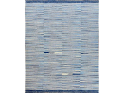 Kilim Flat-Weave hand-knotted wool rug in Blue, 9'6" x 12' — SKU O060113