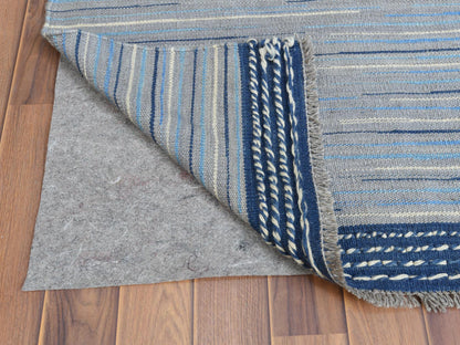 Kilim Flat-Weave hand-knotted wool rug in Blue, 9'6" x 12' — SKU O060113 (view 3)