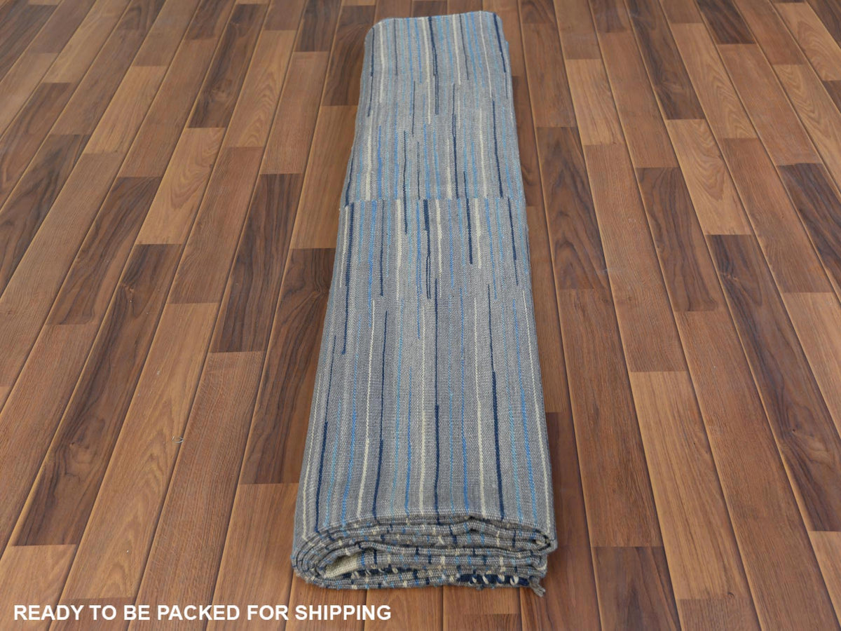 Kilim Flat-Weave hand-knotted wool rug in Blue, 9'6" x 12' — SKU O060113 (view 5)