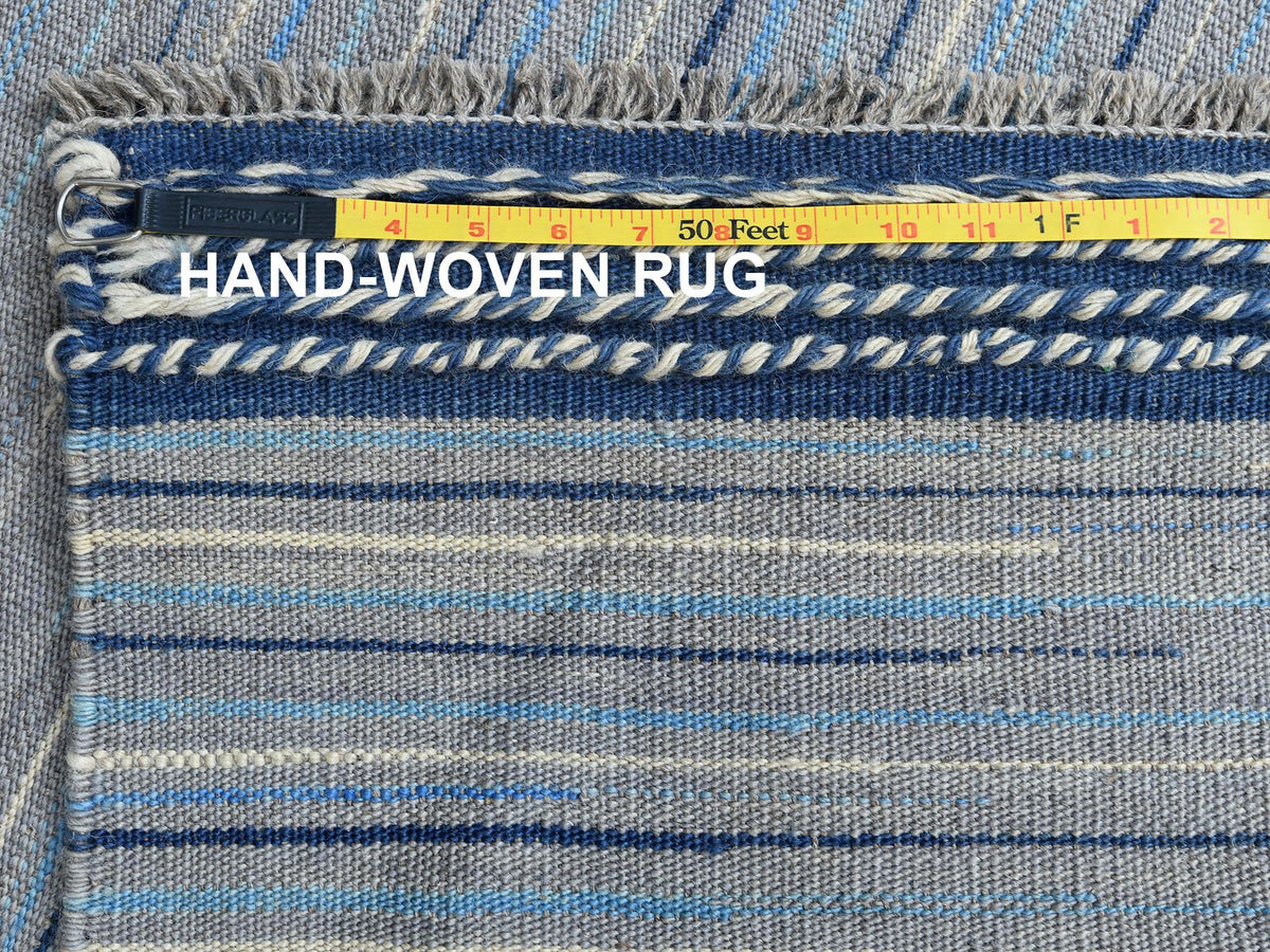 Kilim Flat-Weave hand-knotted wool rug in Blue, 9'6" x 12' — SKU O060113 (view 6)