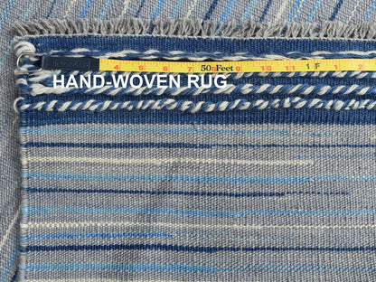 Kilim Flat-Weave hand-knotted wool rug in Blue, 9'6" x 12' — SKU O060113 (view 6)