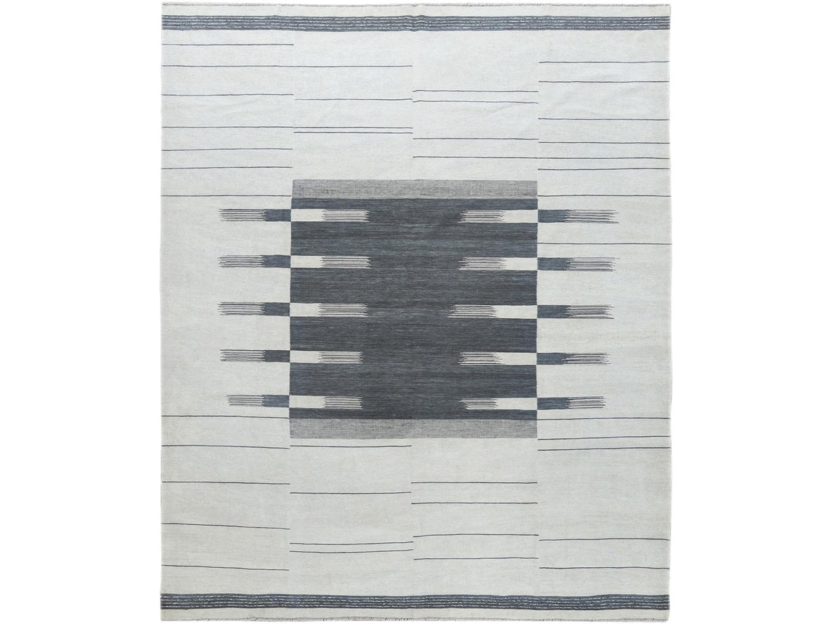 Kilim Flat-Weave hand-knotted wool rug in Gray, 8'5" x 10'1" — SKU O060120