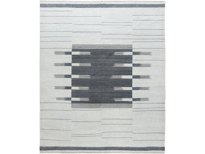 Grey 8'5" x 10'1" Flatweave / Kilim Hand woven Wool Rug - Sku: O060120