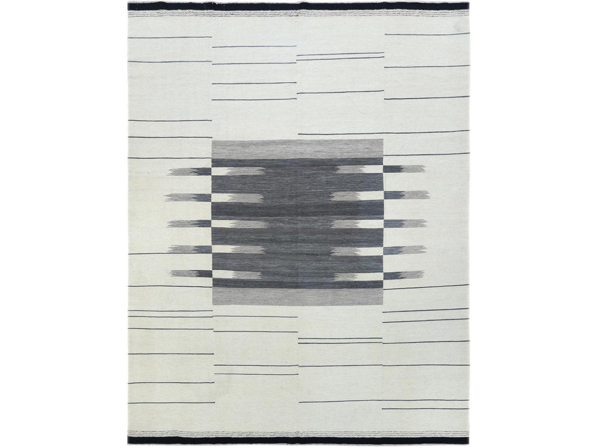 Kilim Flat-Weave hand-knotted wool rug in Gray, 8'2" x 9'10" — SKU O060121