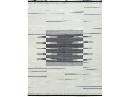 Grey 8'2" x 9'10" Flatweave / Kilim Hand woven Wool Rug - Sku: O060121