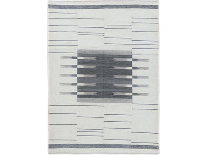 Grey 6'5" x 9'0" Flatweave / Kilim Hand woven Wool Rug - Sku: O060123