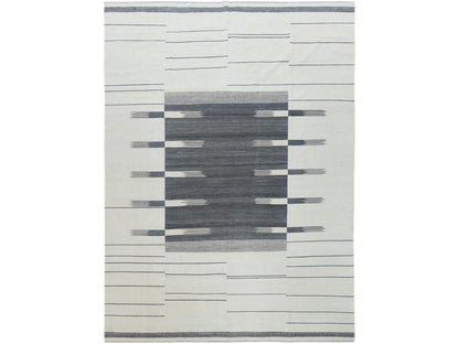 Grey 12'5" x 14'10" Flatweave / Kilim Hand woven Wool Rug - Sku: O060124